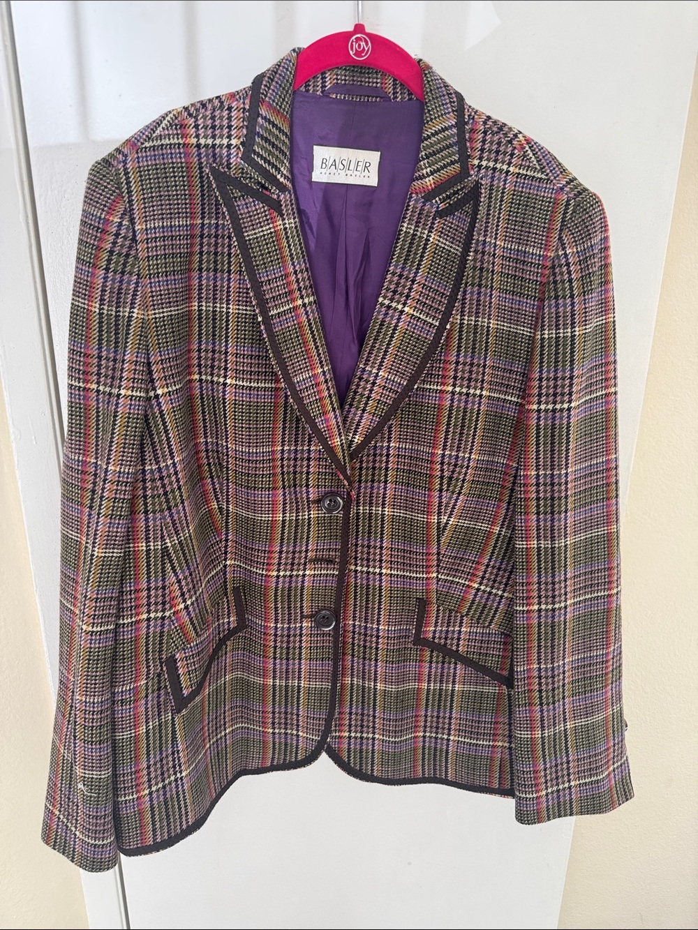 Basler Multicolor Plaid Tailored Blazer with Purple Lining